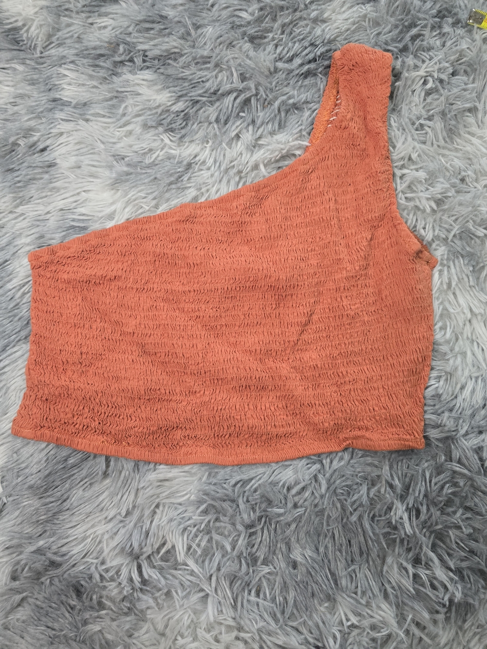 One-Shoulder Burnt Orange Textured Crop Top Size Medium - Picture 2 of 6